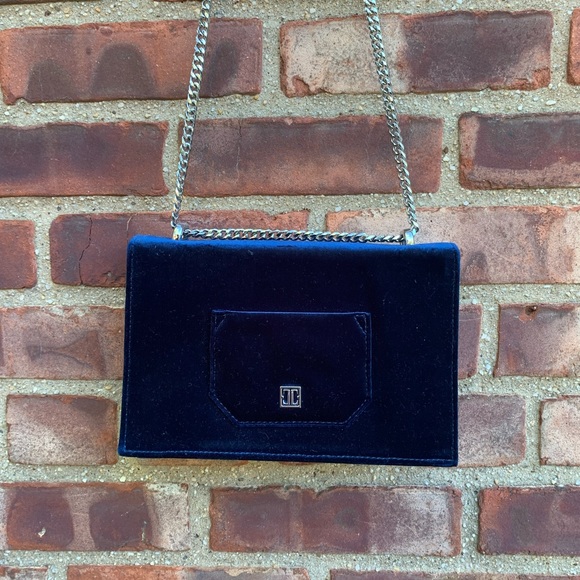 NWOT Ivanka Trump Mara Royal Blue Velvet Cocktail Purse with Silver Chain Strap - Picture 5 of 7